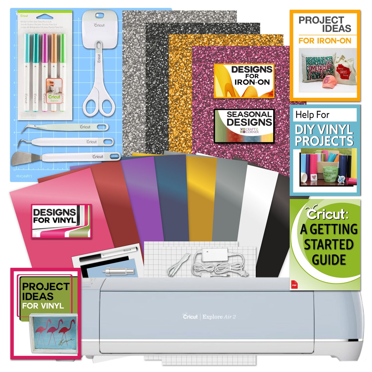 Cricut Explore Air 2 Blue Machine Bundle Iron On Vinyl Pack Tools Pen Design Guide